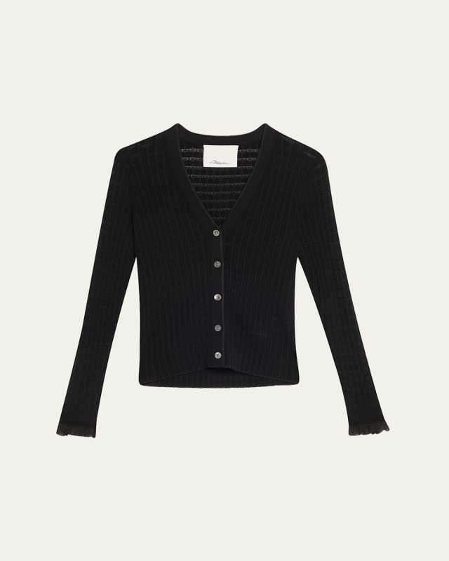 Ruffle-Trim V-Neck Cardigan